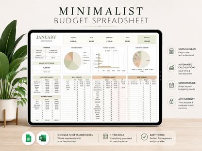 Excel Monthly Savings and Expenses Budget Spreadsheet