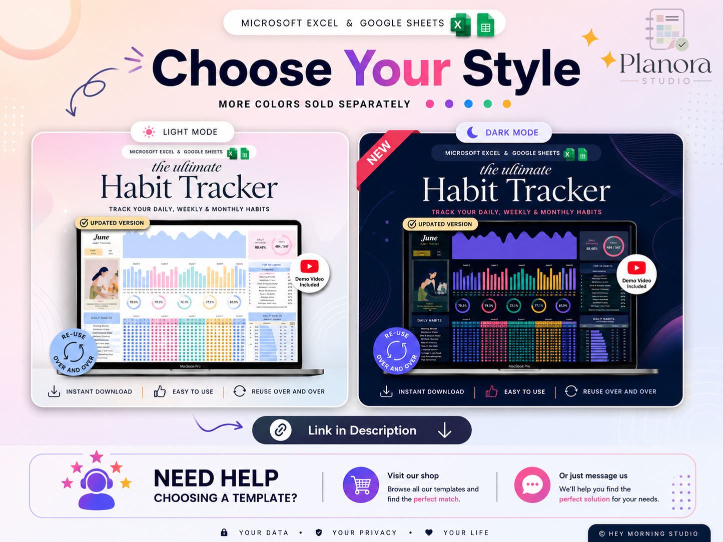 Habit Tracker Dashboard | Google Sheets & Excel Template