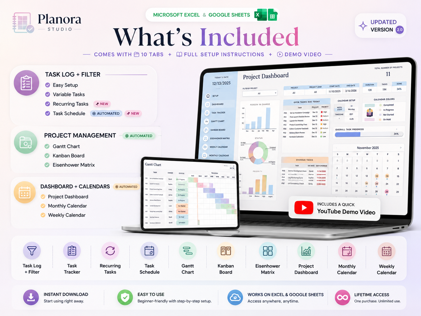 All-in-One Project Management Template for Google Sheets & Excel