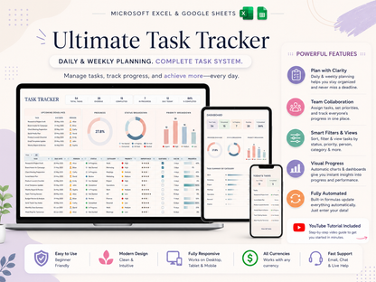 Task Tracker Google Sheets Excel | To Do List Template