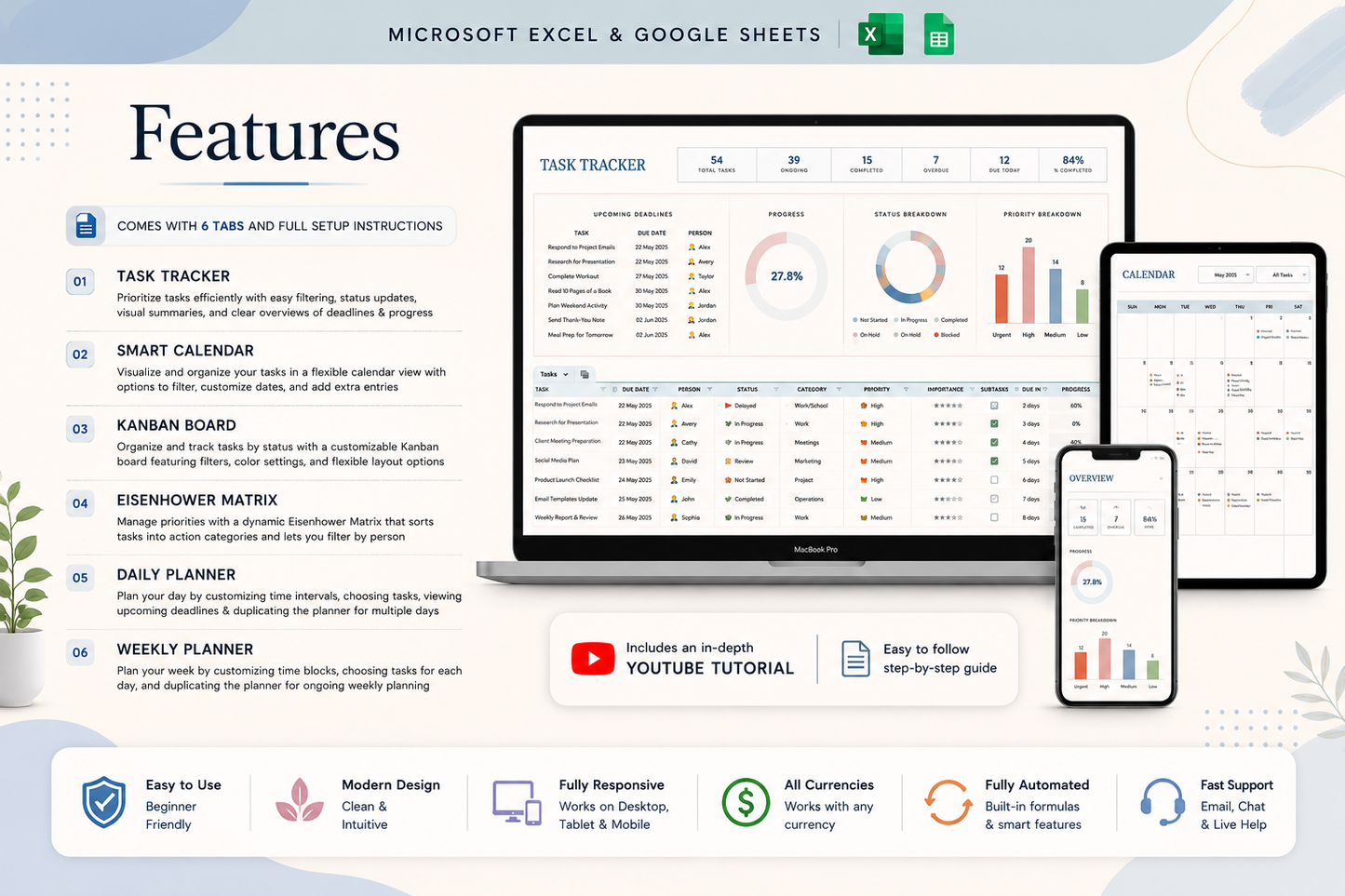 Task Tracker Google Sheets Excel | To Do List Template