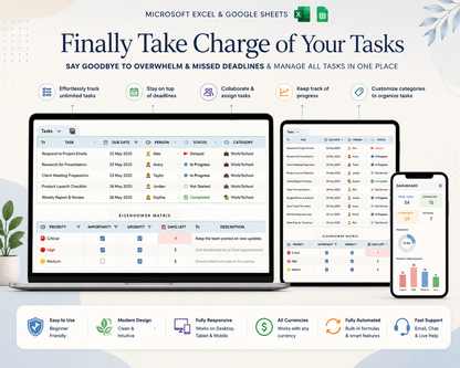 Task Tracker Google Sheets Excel | To Do List Template