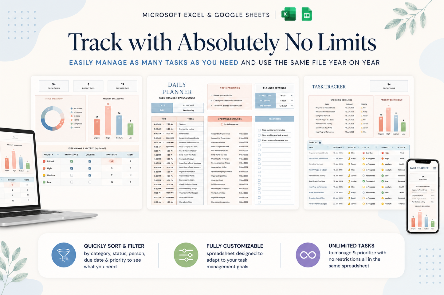Task Tracker Google Sheets Excel | To Do List Template