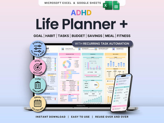 Life Planner Google Sheets Excel Daily Planner Budget Tracker Habit Tracker