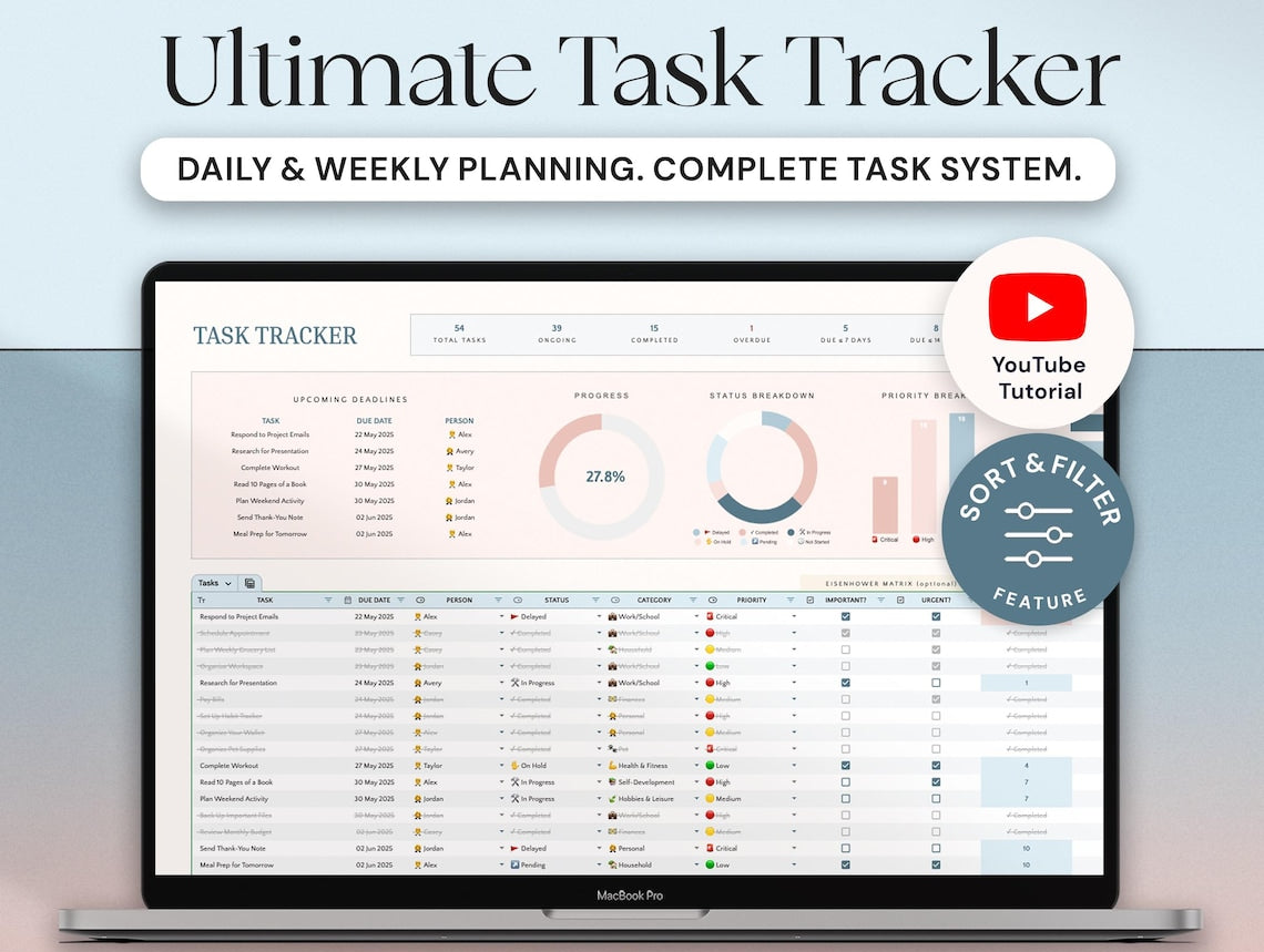 Task Tracker Google Sheets Excel | To Do List Template